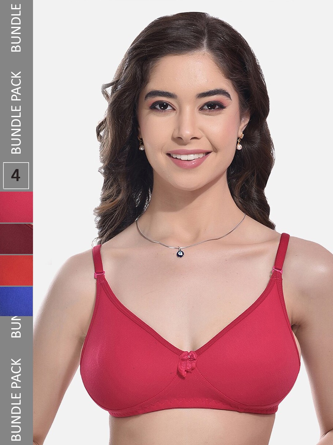 

FIMS Pack Of 4 Full Coverage Non Padded Everyday Bras With All Day Comfort, Red