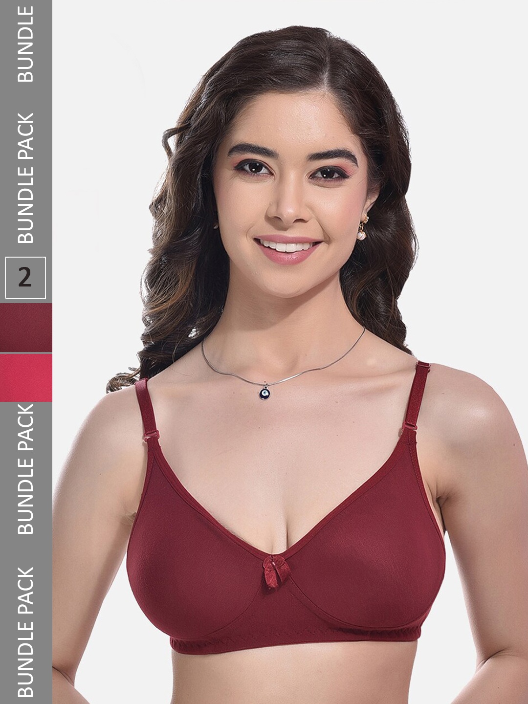

FIMS Pack Of 2 Non Padded Full Coverage Cotton Bra With All Day Comfort, Maroon