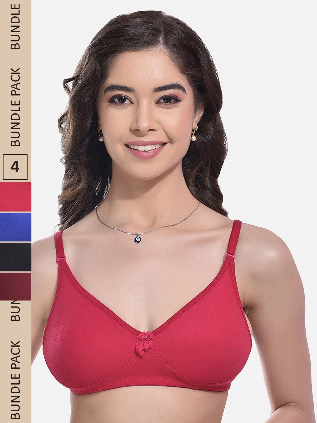 

FIMS Pack Of 4 Full Coverage Non Padded Everyday Bras With All Day Comfort, Pink