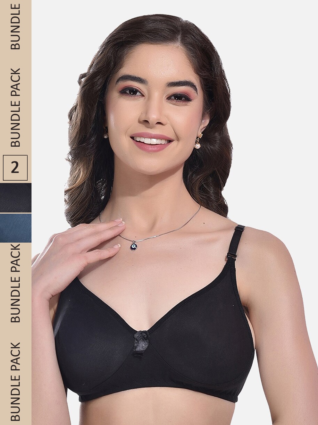 

FIMS Pack Of 2 Full Coverage Non Padded Everyday Bras With All Day Comfort, Black