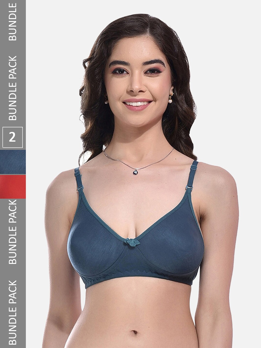 

FIMS Pack Of 2 Full Coverage Bra With All Day Comfort, Red