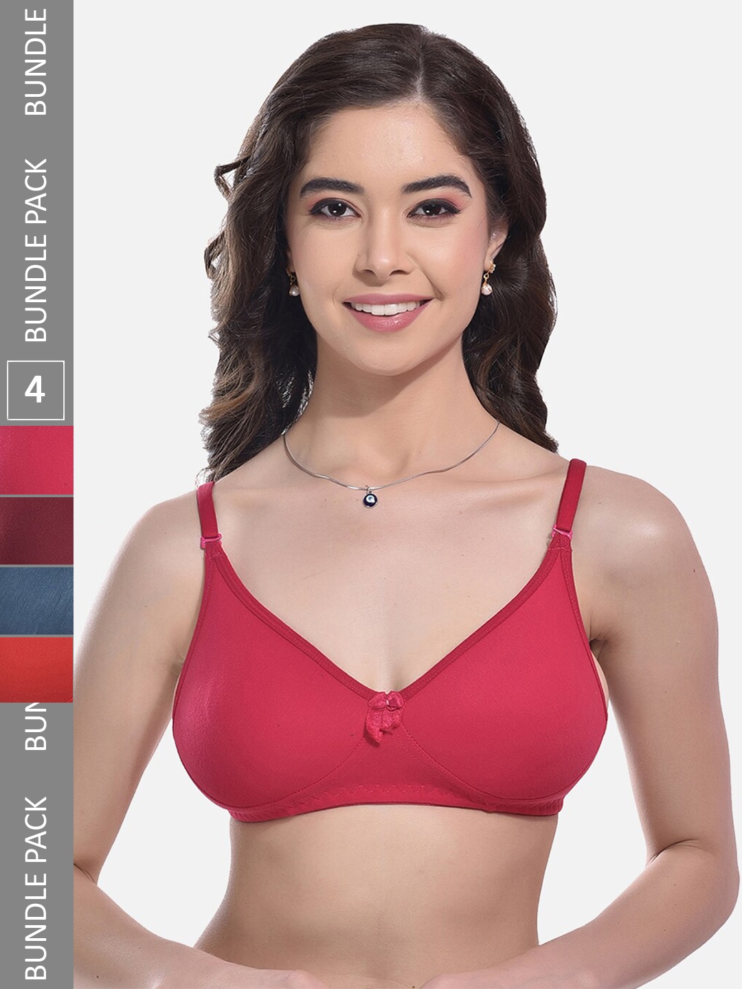 

FIMS Pack Of 4 Full Coverage Non Padded Everyday Bras With All Day Comfort, Red