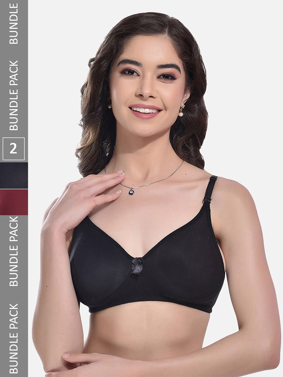 

FIMS Pack Of 2 Non Padded Full Coverage Super Support Everyday Bras With All Day Comfort, Black