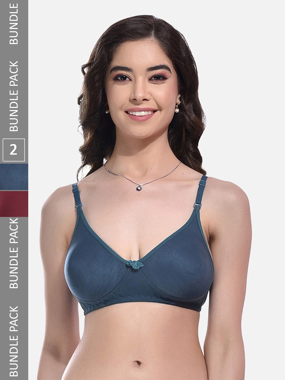 

FIMS Pack of 2 Full Coverage Non Wired Everyday Bras With All Day Comfort, Teal