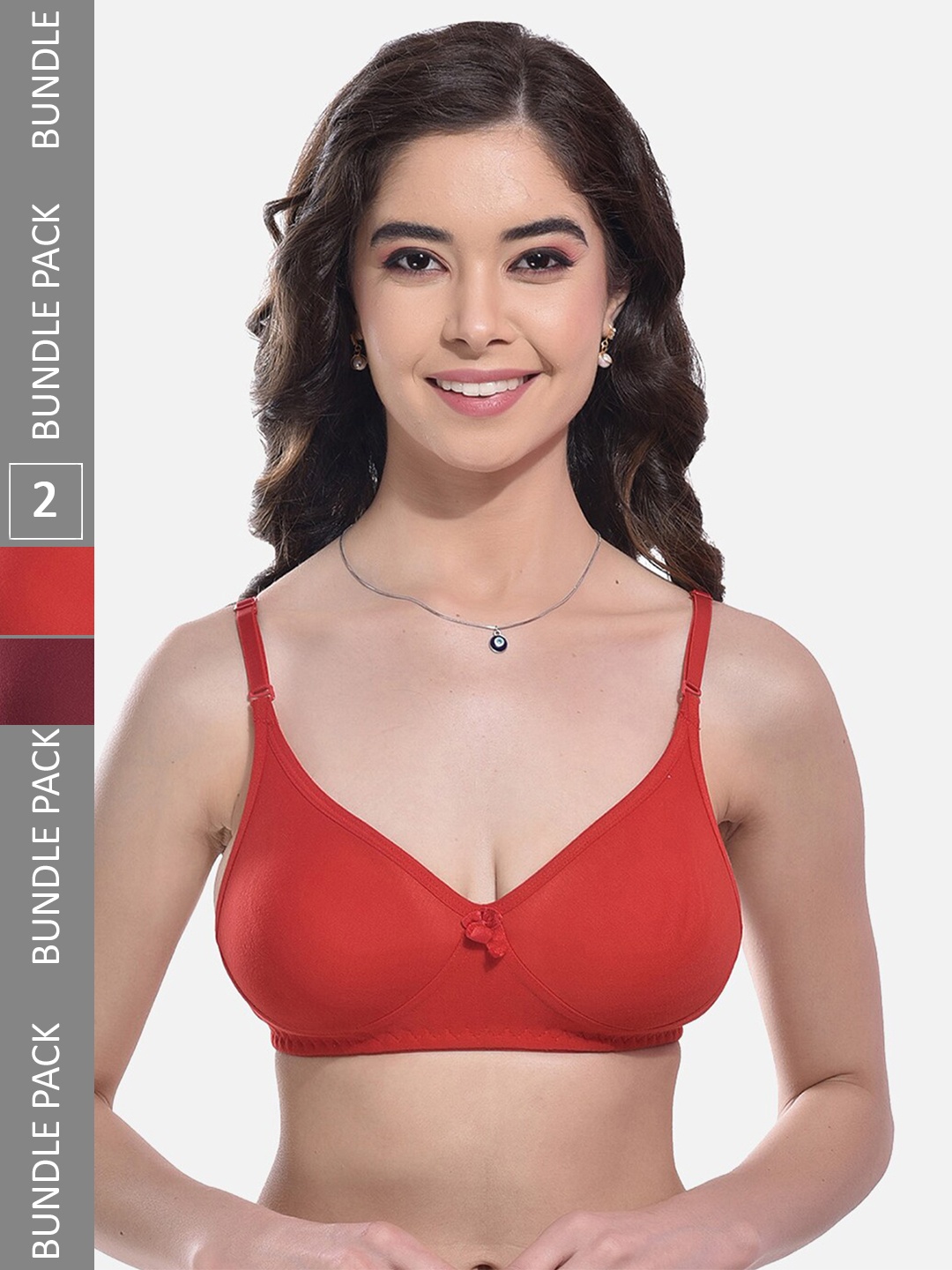 

FIMS Pack Of 2 Full Coverage Non Padded Everyday Bras With All Day Comfort, Red