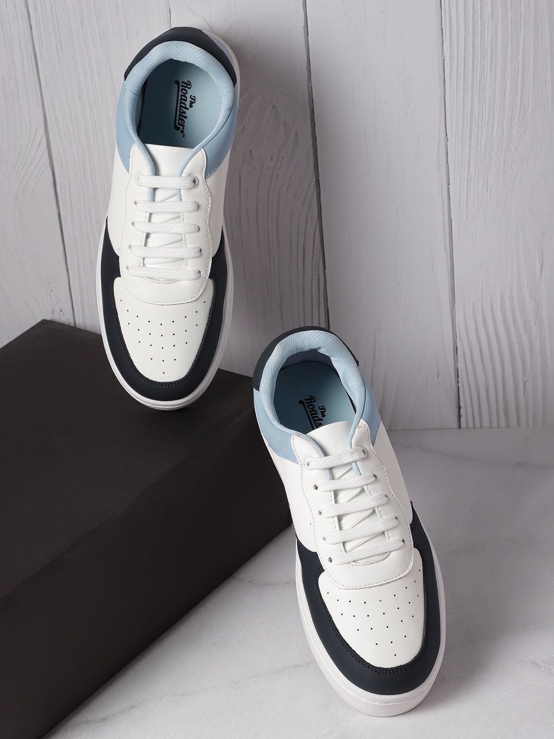 

The Roadster Lifestyle Co. Women Colourblocked Round-Toe Sneakers with Perforated Detail, White