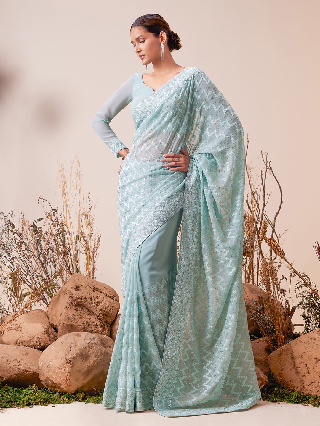 

Soch Blue Embellished Beads and Stones Saree