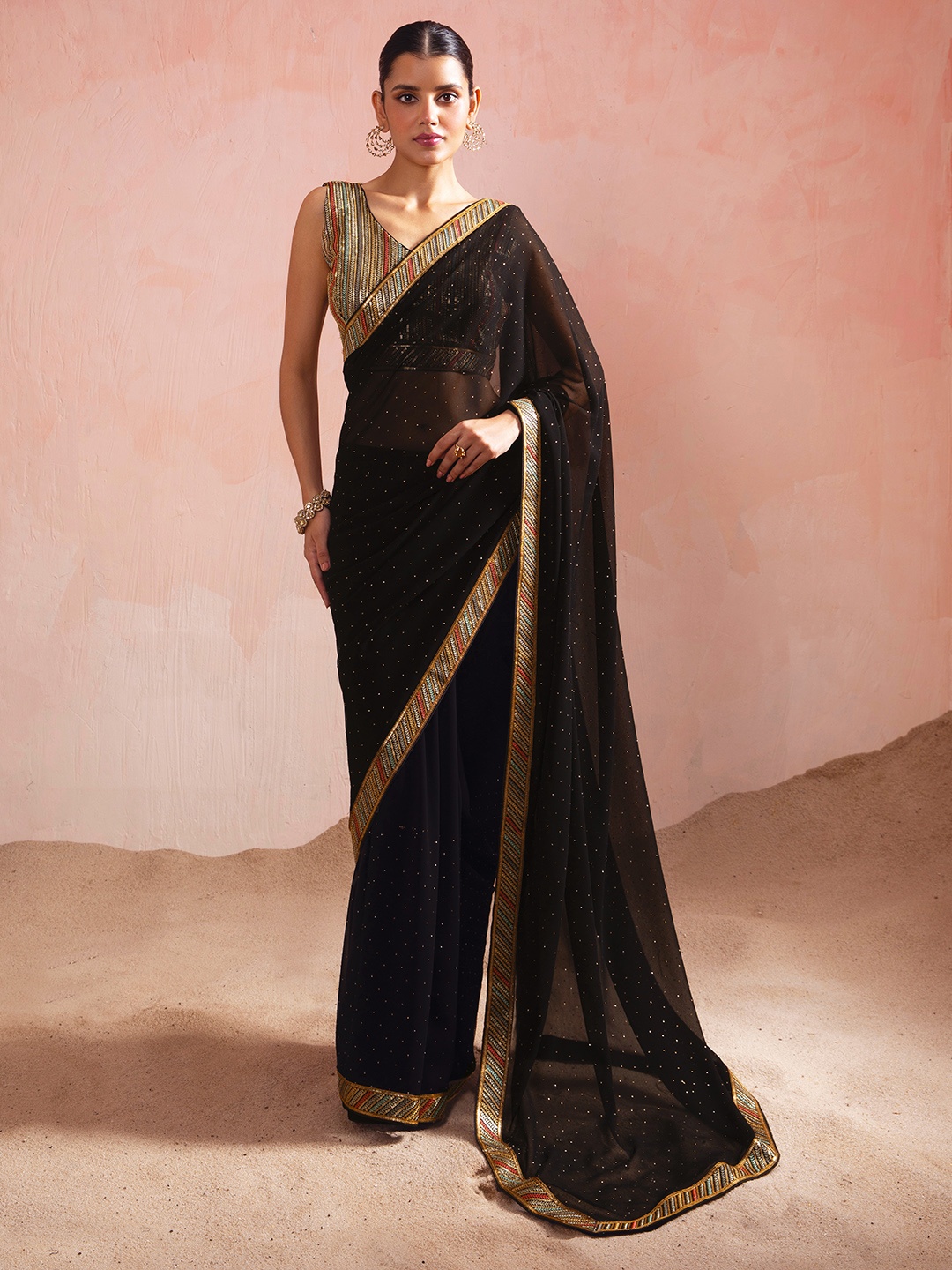 

Soch Embellished Beads and Stones Saree, Black