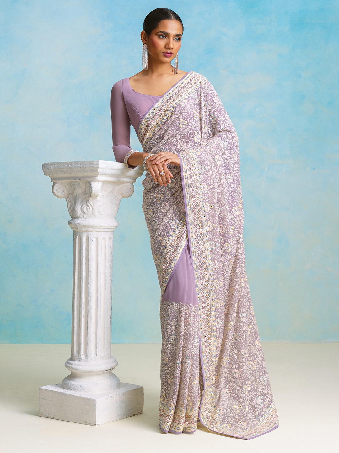 

Soch Ethnic Motifs Embroidered Saree, Purple