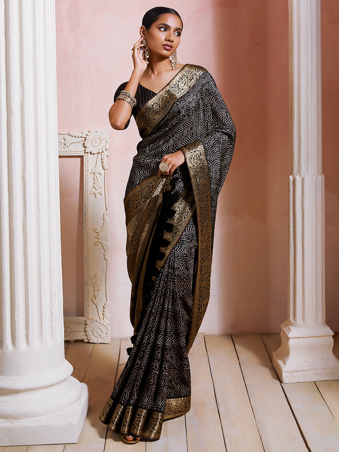 

Soch Printed Zari Saree, Black