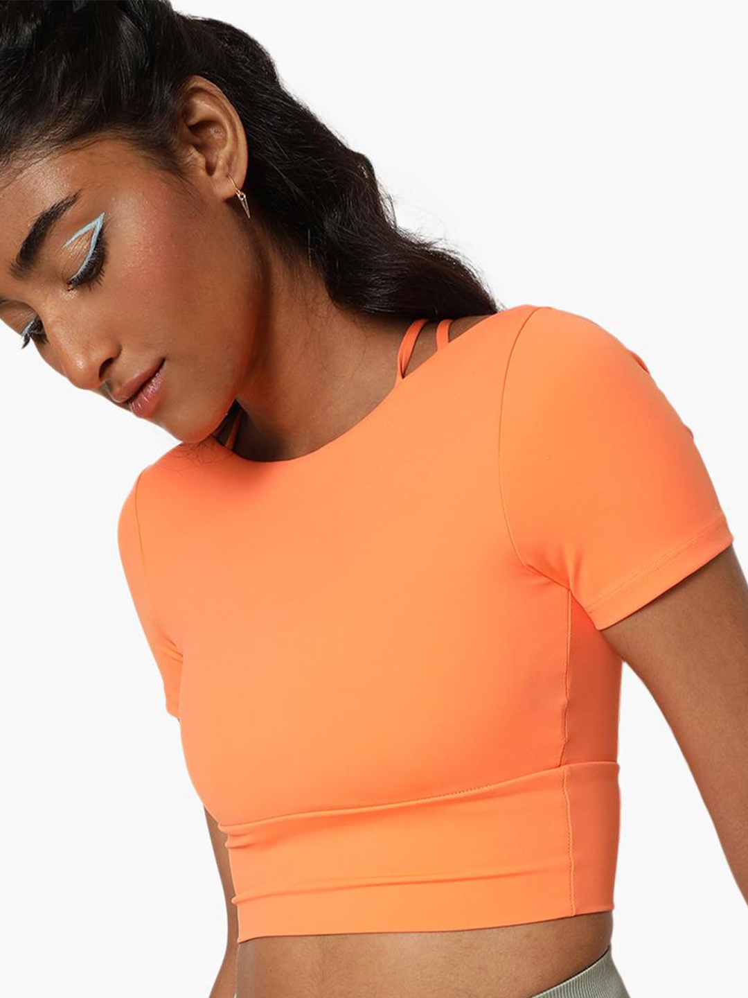 

Virgio Round Neck Short Sleeves Styled Back Crop Top, Orange