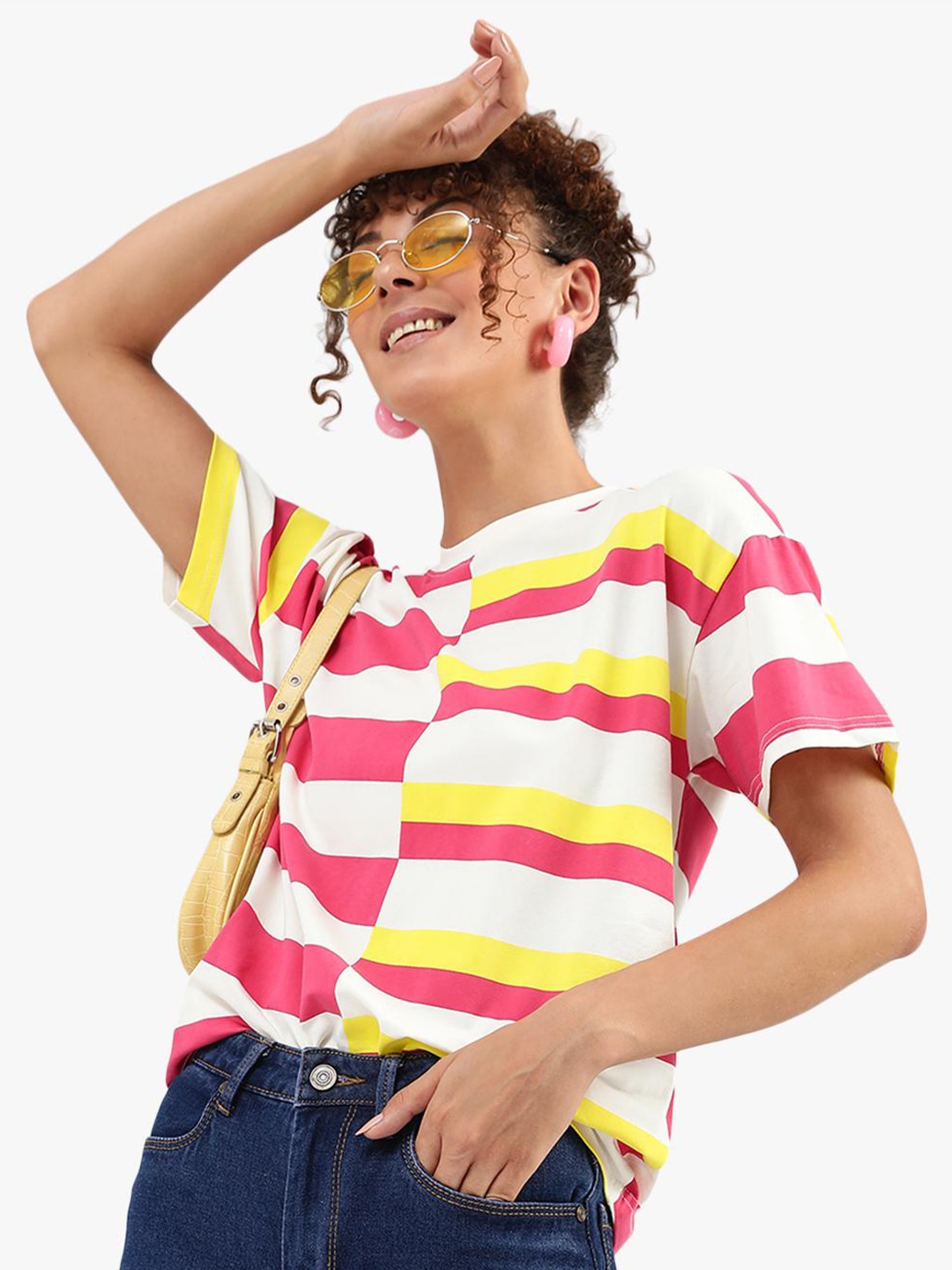 

Virgio Striped Round Neck Drop-Shoulder Cotton Boxy T-shirt, White