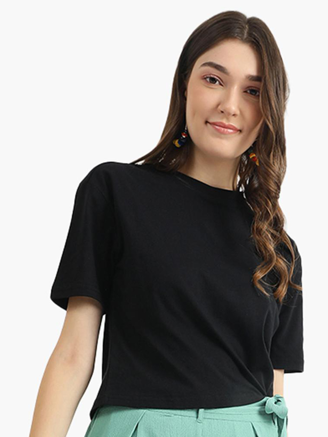 

Virgio Abstract Printed Round Neck Pure Cotton Boxy T-shirt, Black