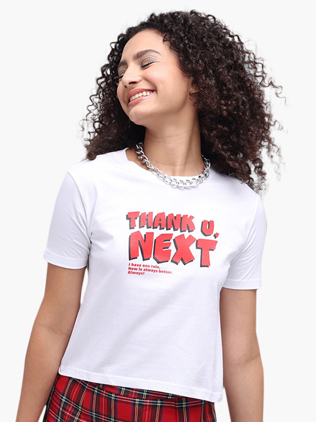 

Virgio Typography Printed Round Neck Pure Cotton Crop T-shirt, White