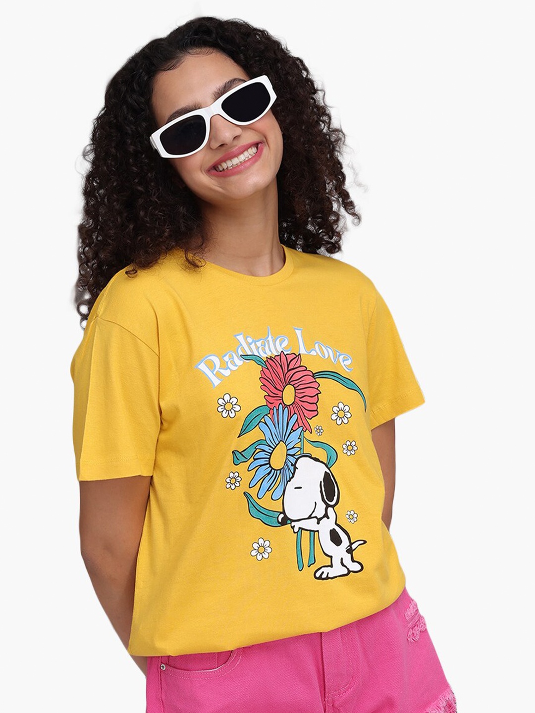 

Virgio Graphic Printed Cotton T-shirt, Yellow
