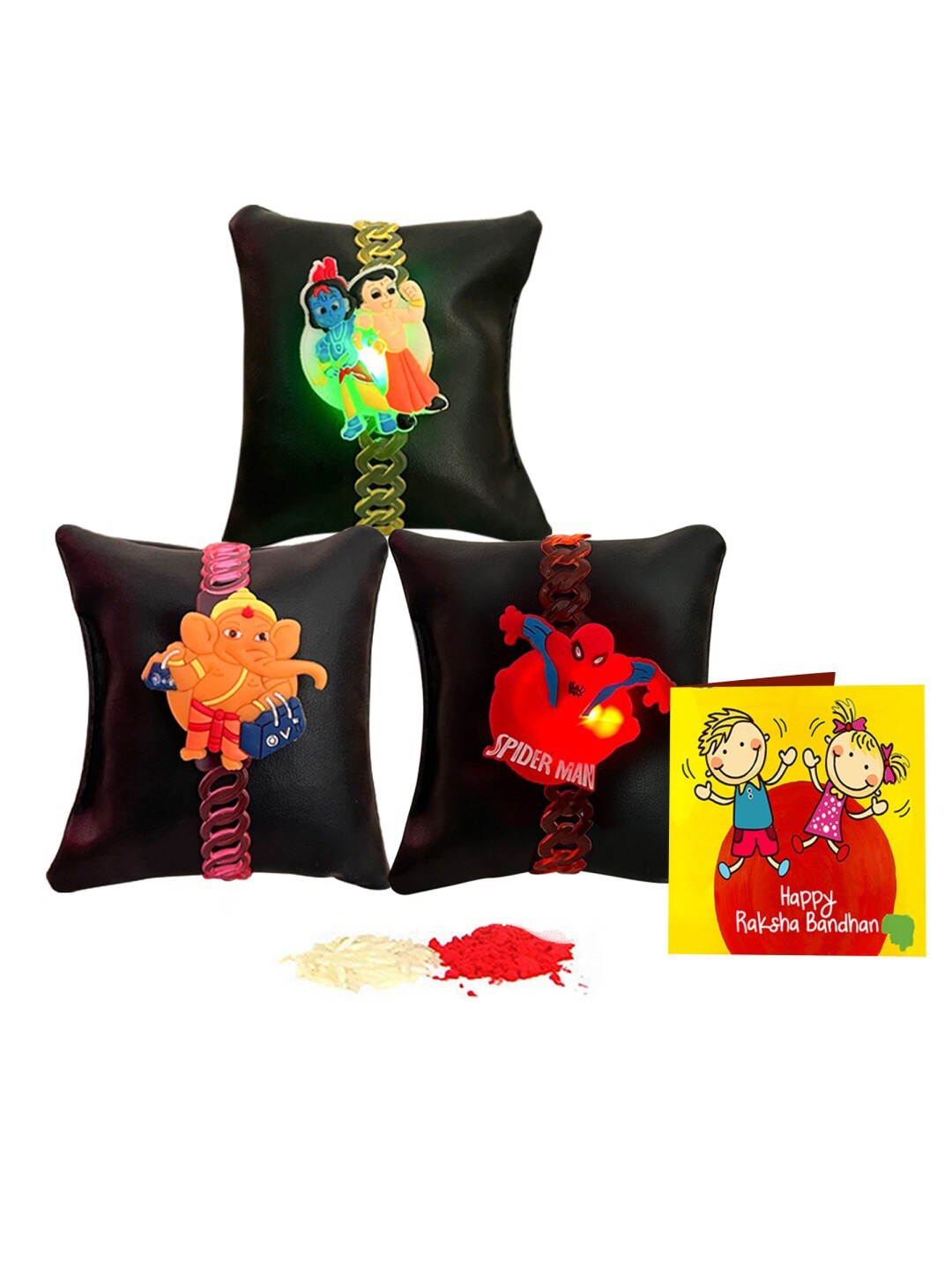 

TIED RIBBONS Set of 3 Kids LED Light Bracelet Rakhi Combo, Yellow