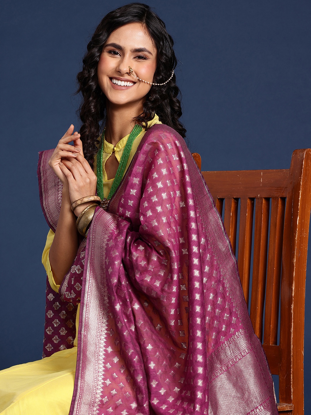 

Taavi Woven Legacy Ethnic Motifs Zari Work Dupatta, Magenta