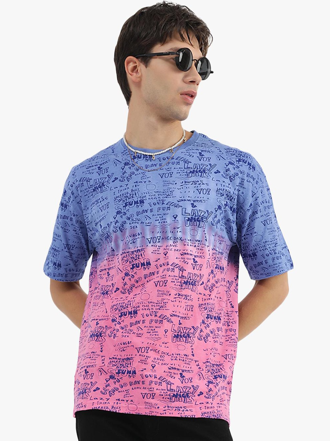 

Virgio Typography Printed Pure Cotton Boxy Fit T-shirt, Blue