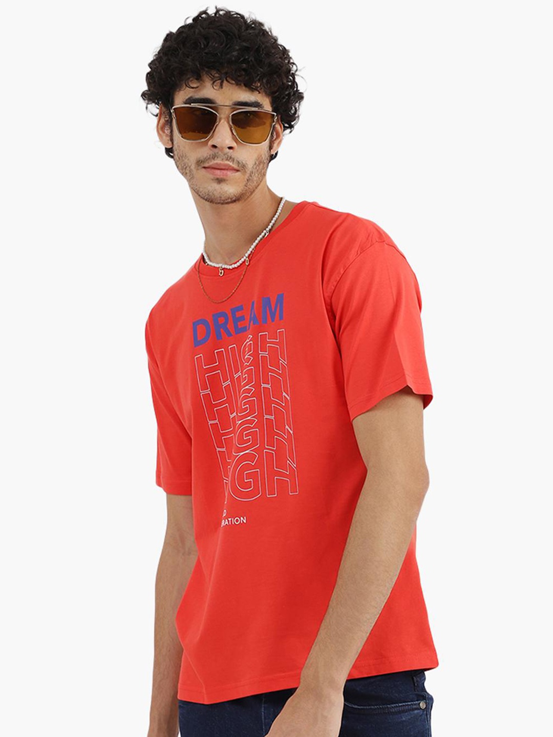 

Virgio Typographic Printed Pure Cotton Boxy T-shirt, Red