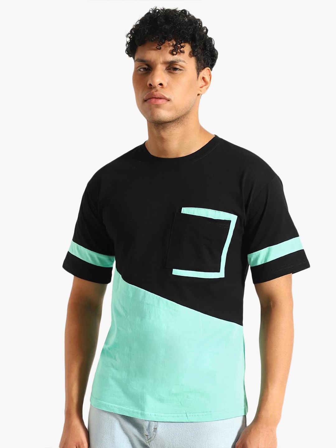 

Virgio Colourblocked Pure Cotton T-shirt, Black