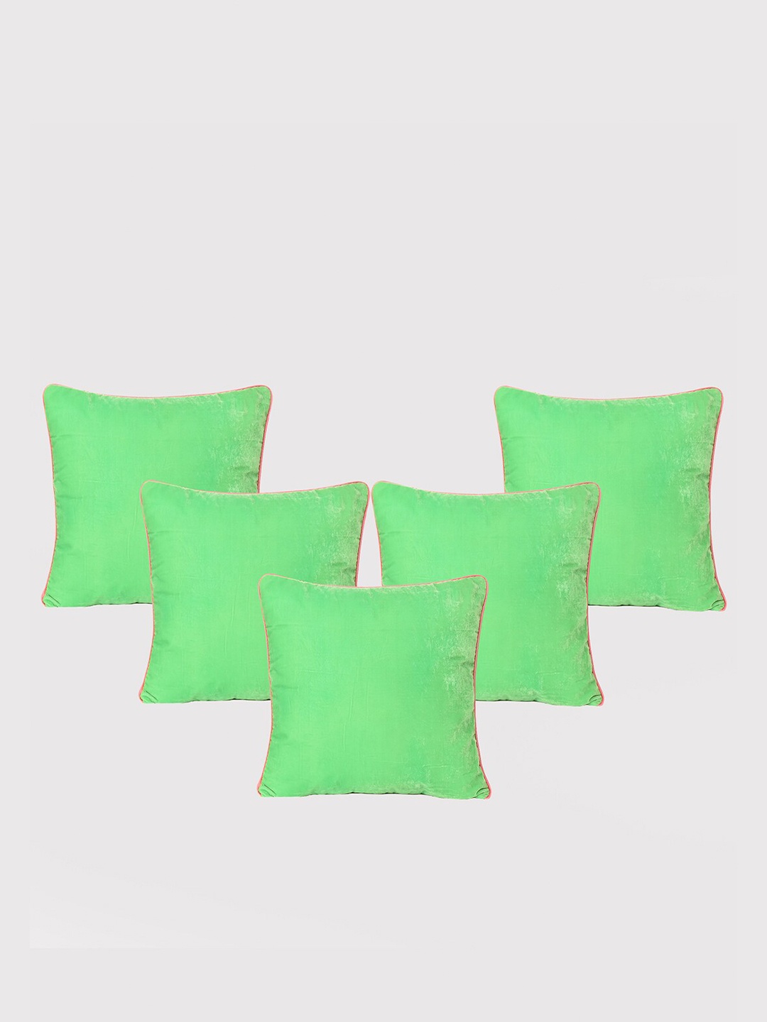 

OUSSUM 5 Pieces Green & Pink Solid Velvet Square Cushion Covers
