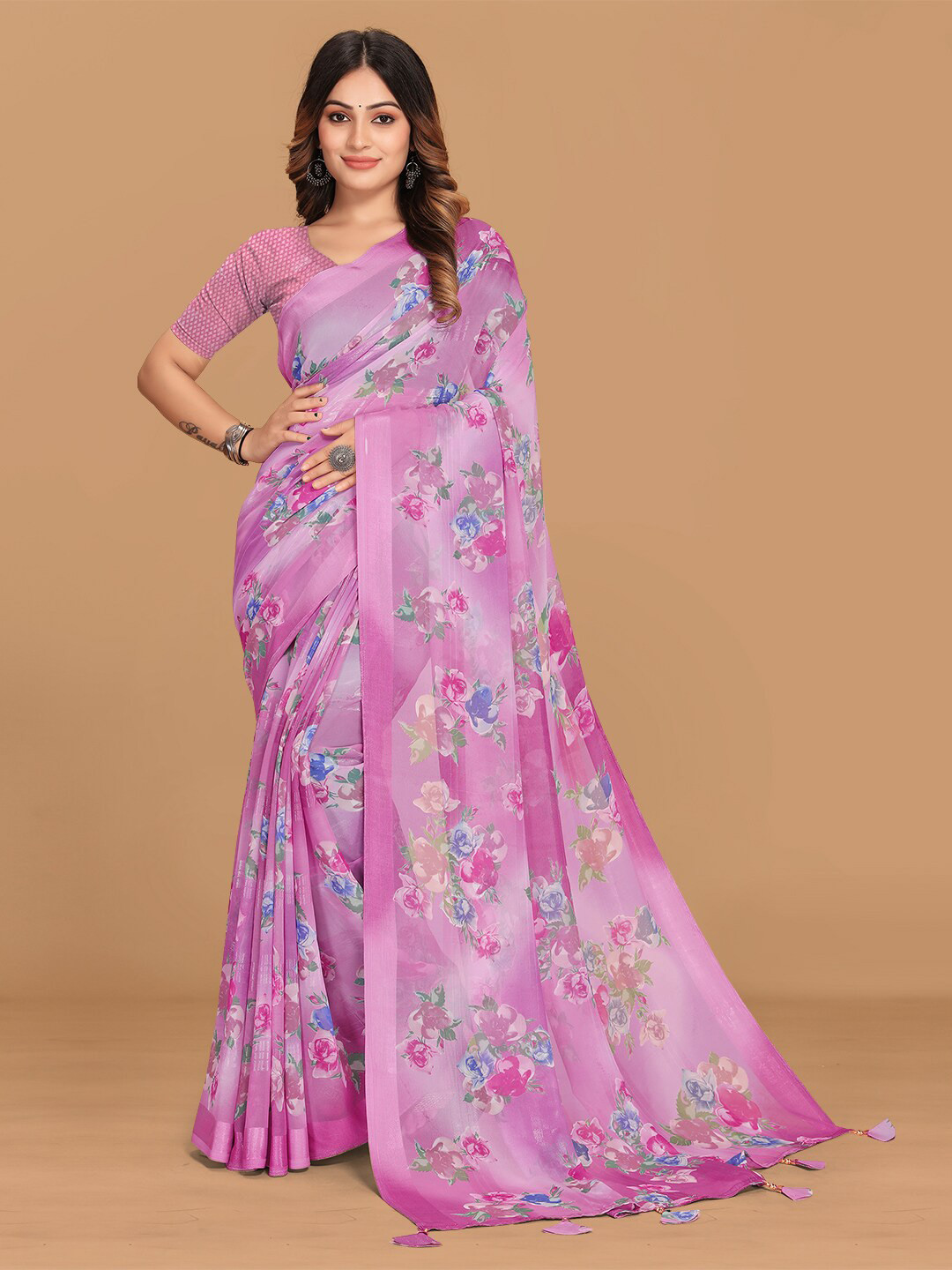 

KALINI Floral Printed Saree, Pink
