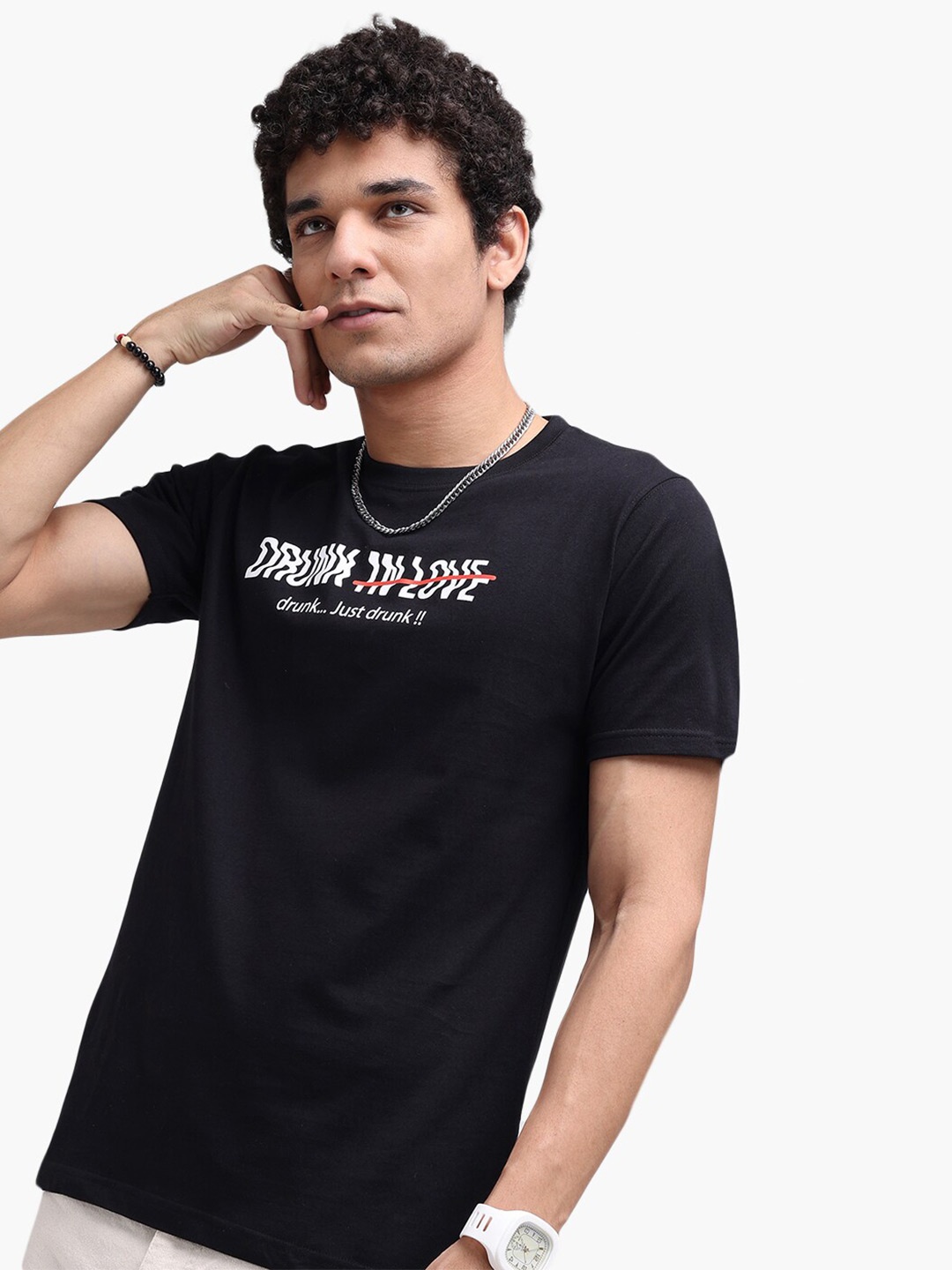

Virgio Typography Printed Cotton T-shirt, Black