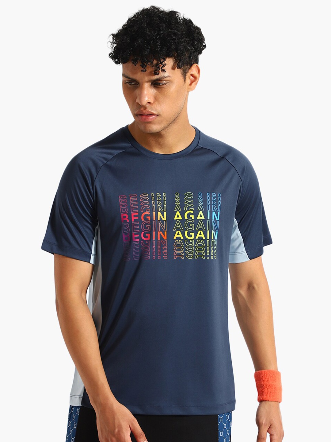 

Virgio Typography Printed Raglan Sleeves T-shirt, Blue