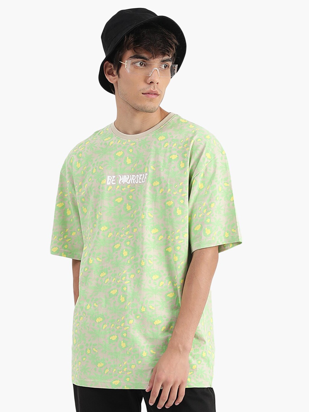 

Virgio Abstract Printed Oversized Pure Cotton T-Shirt, Green