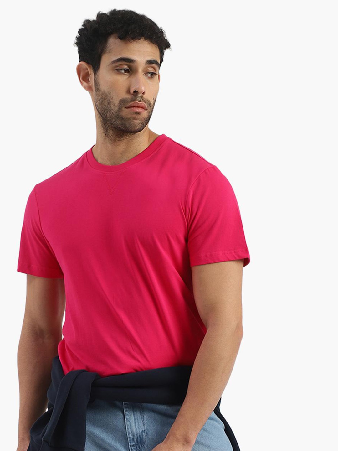 

Virgio Round Neck Cotton Casual T-Shirt, Pink