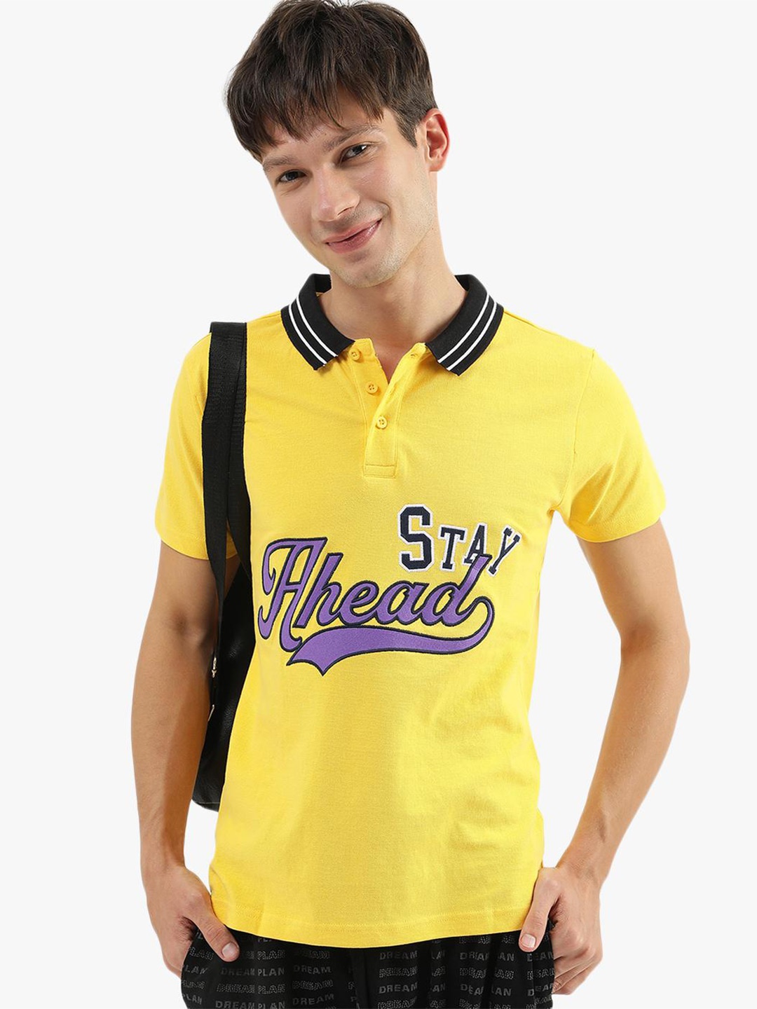 

Virgio Typography Printed Polo Collar Pure Cotton T-Shirt, Yellow