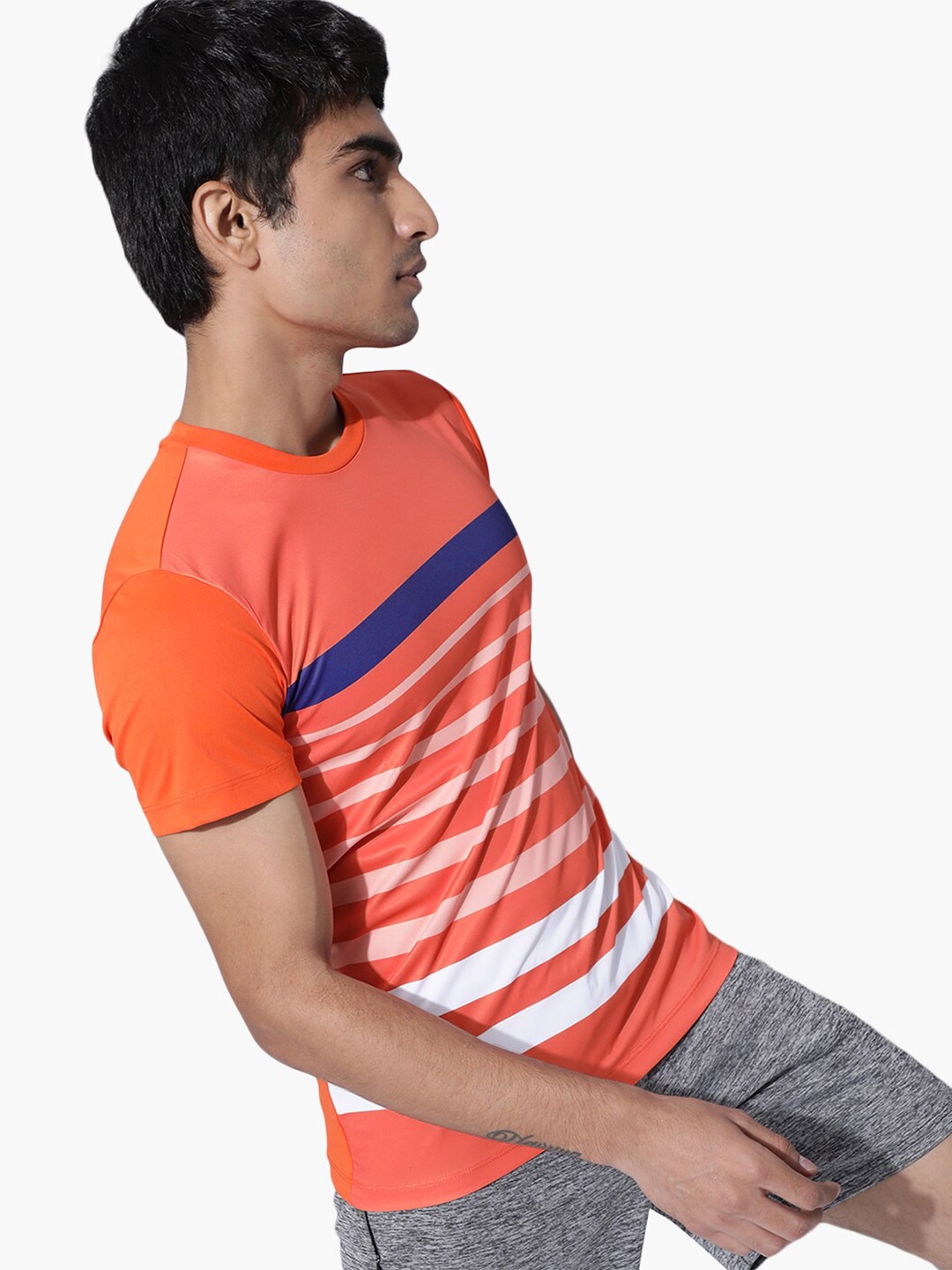 

Virgio Striped Round Neck Casual T-Shirt, Orange