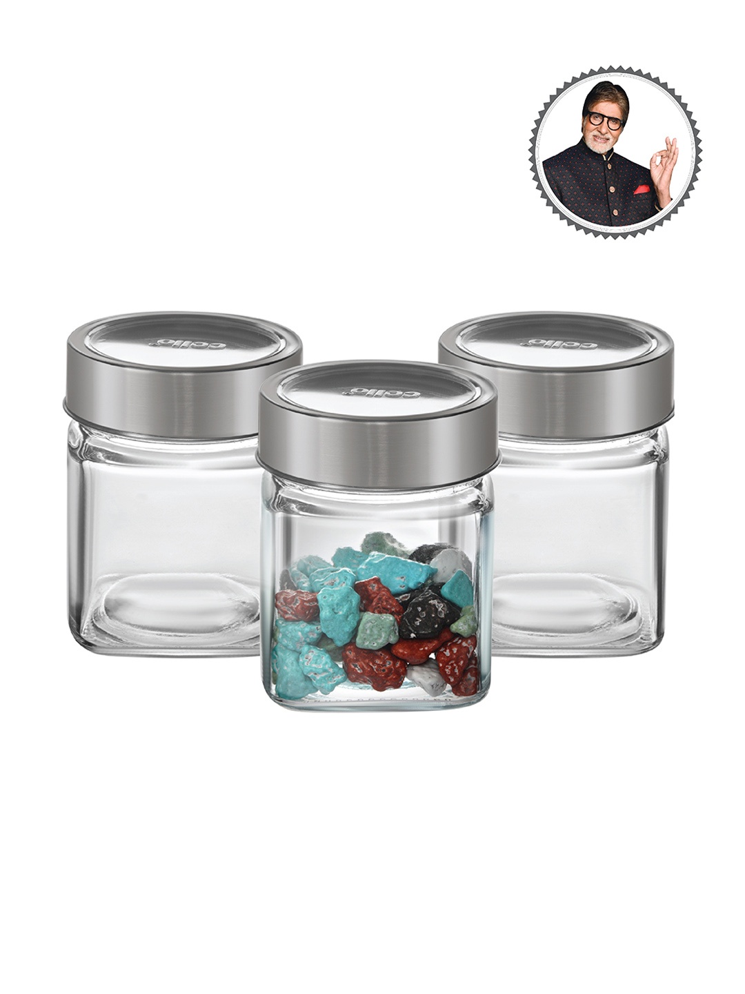 

Cello Qube Fresh 3-Pieces Glass Airtight Storage Jar 180 ml Each, Transparent