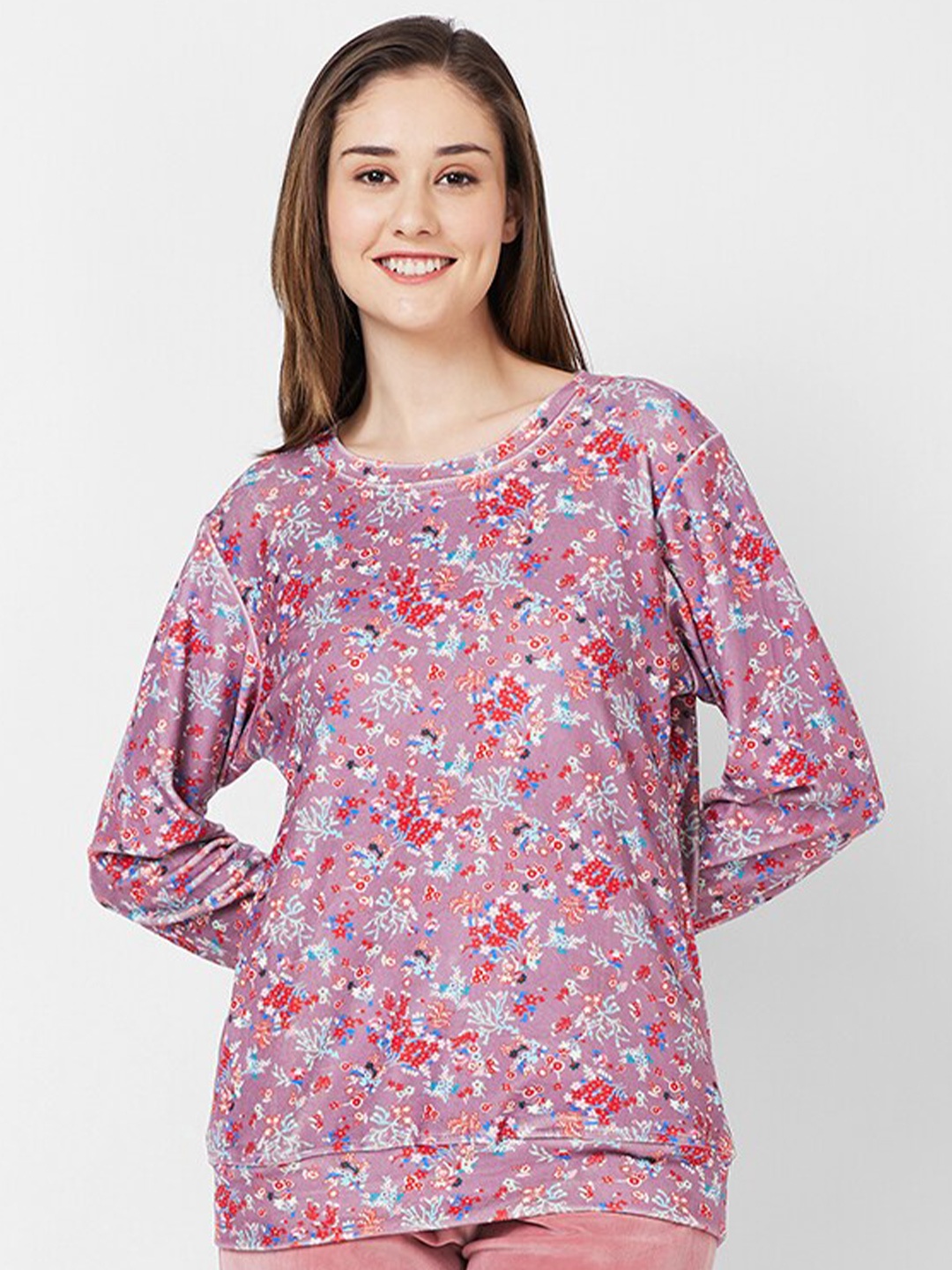 

XIN Floral Printed Drop Shoulder Sweatshirt, Pink