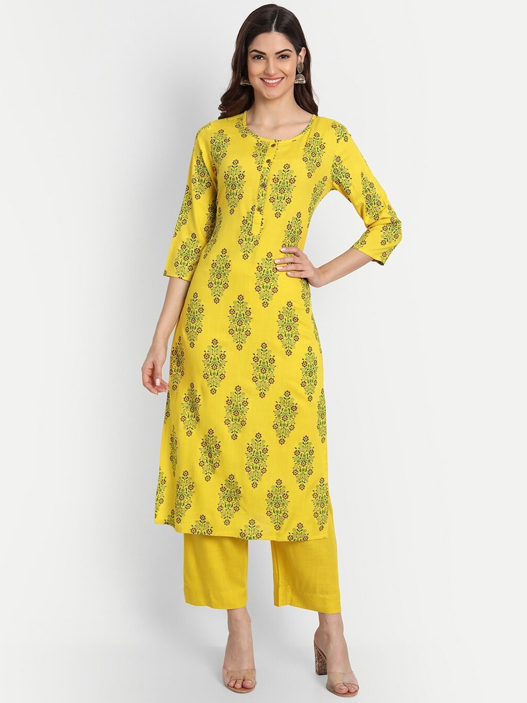 

SUTI Ethnic Motifs Printed Kurta With Trousers, Yellow