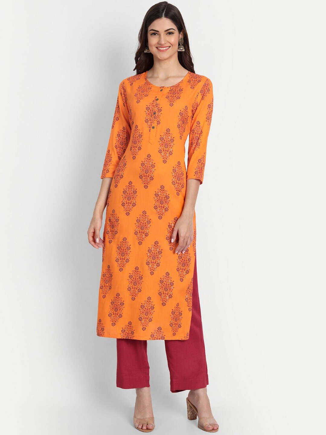 

SUTI Ethnic Motifs Printed Kurta With Trousers, Orange