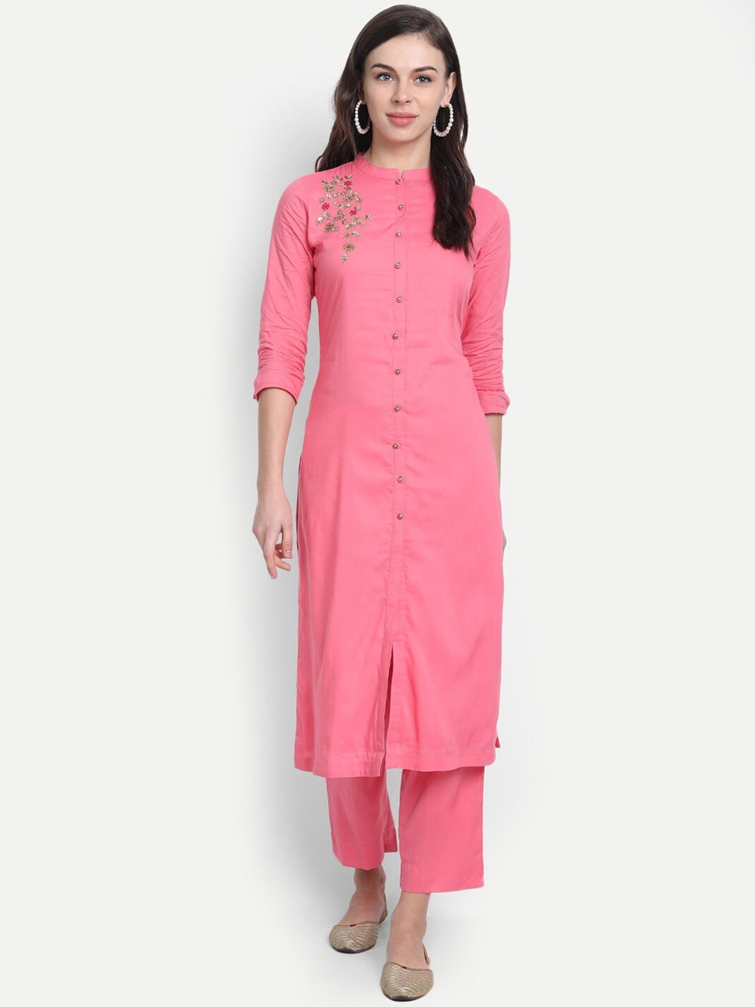 

SUTI Zardozi Embroidered Mandarin Collar Kurta With Pyjamas, Pink