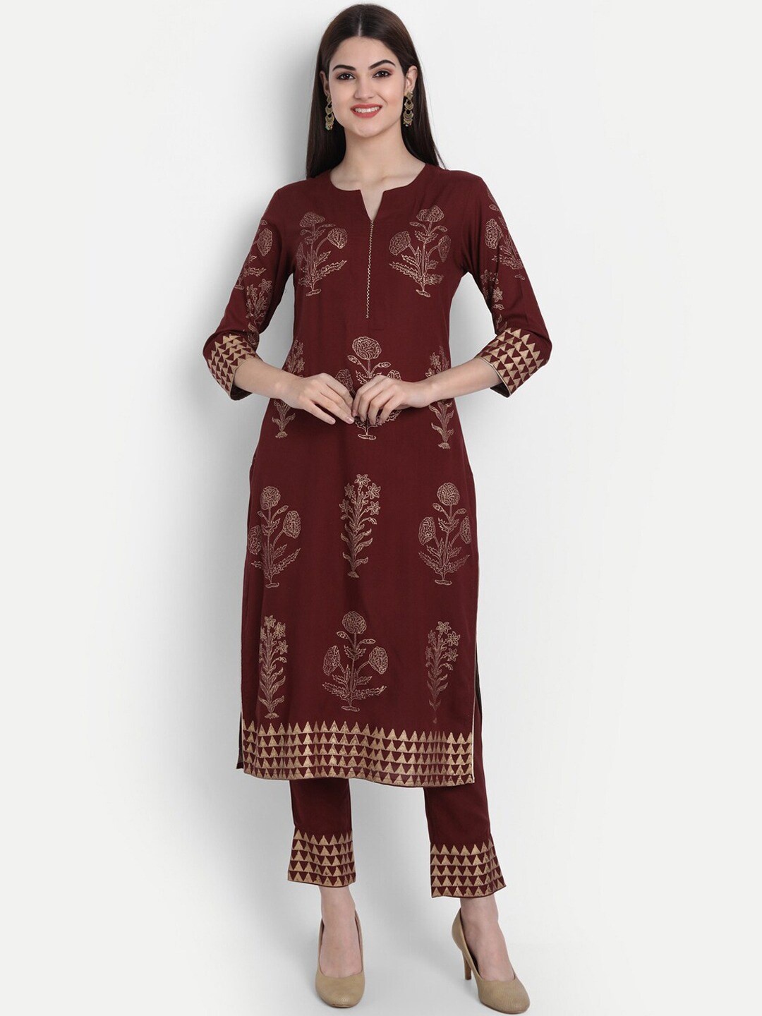 

SUTI Floral Printed Kurta With Trousers, Maroon