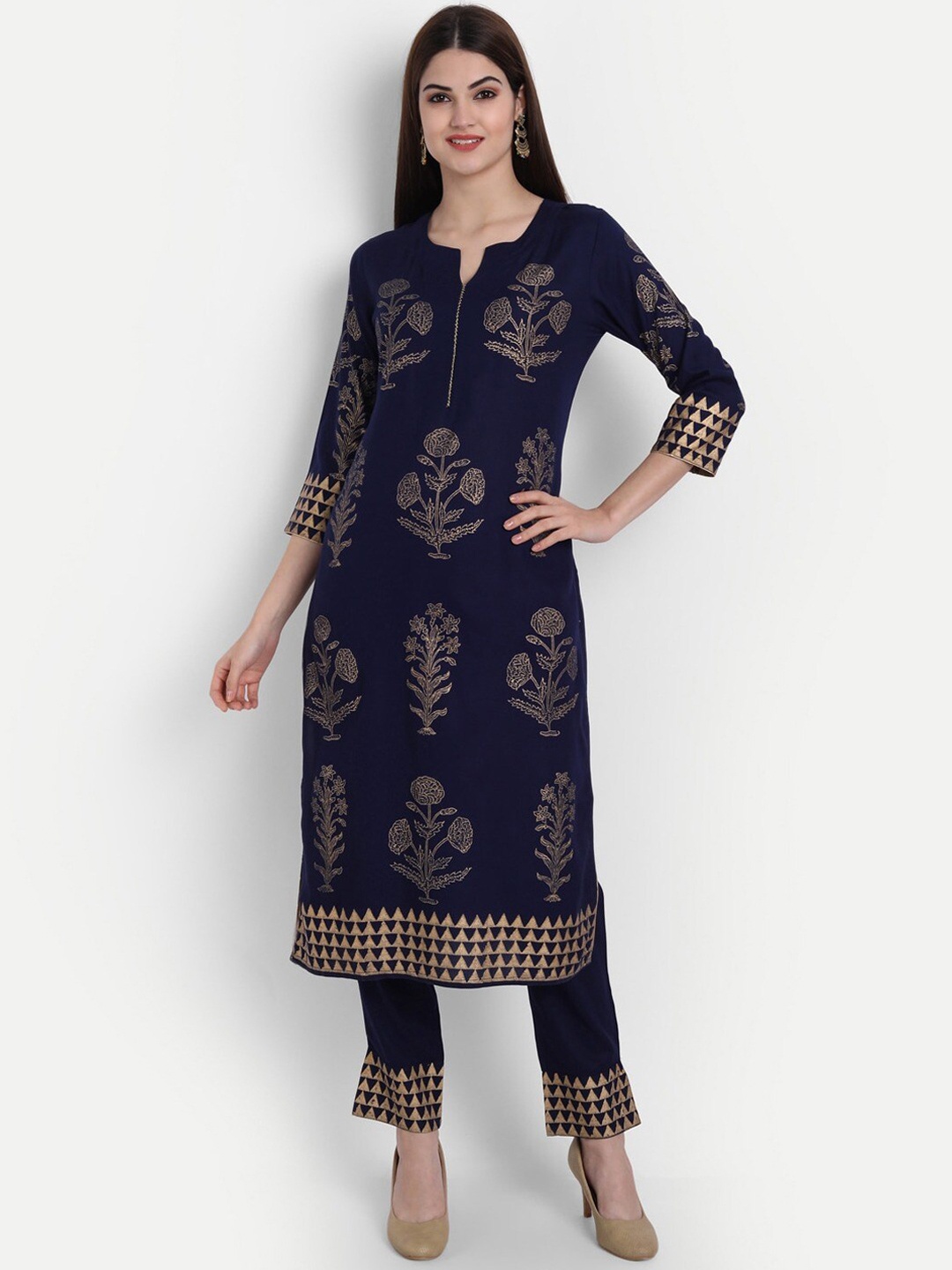 

SUTI Ethnic Motifs Printed Kurta With Trousers, Navy blue