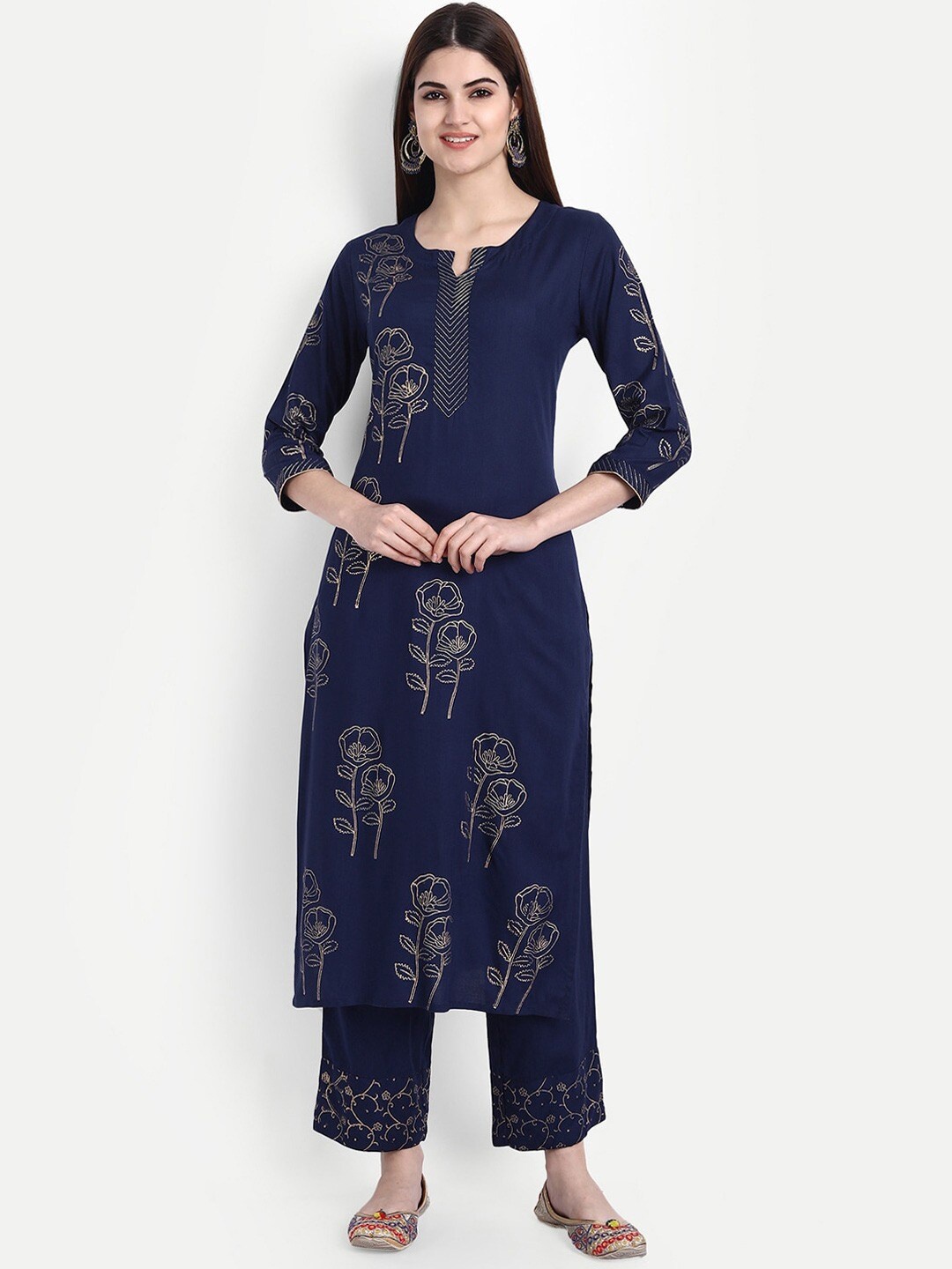 

SUTI Floral Printed Kurta With Trousers, Navy blue