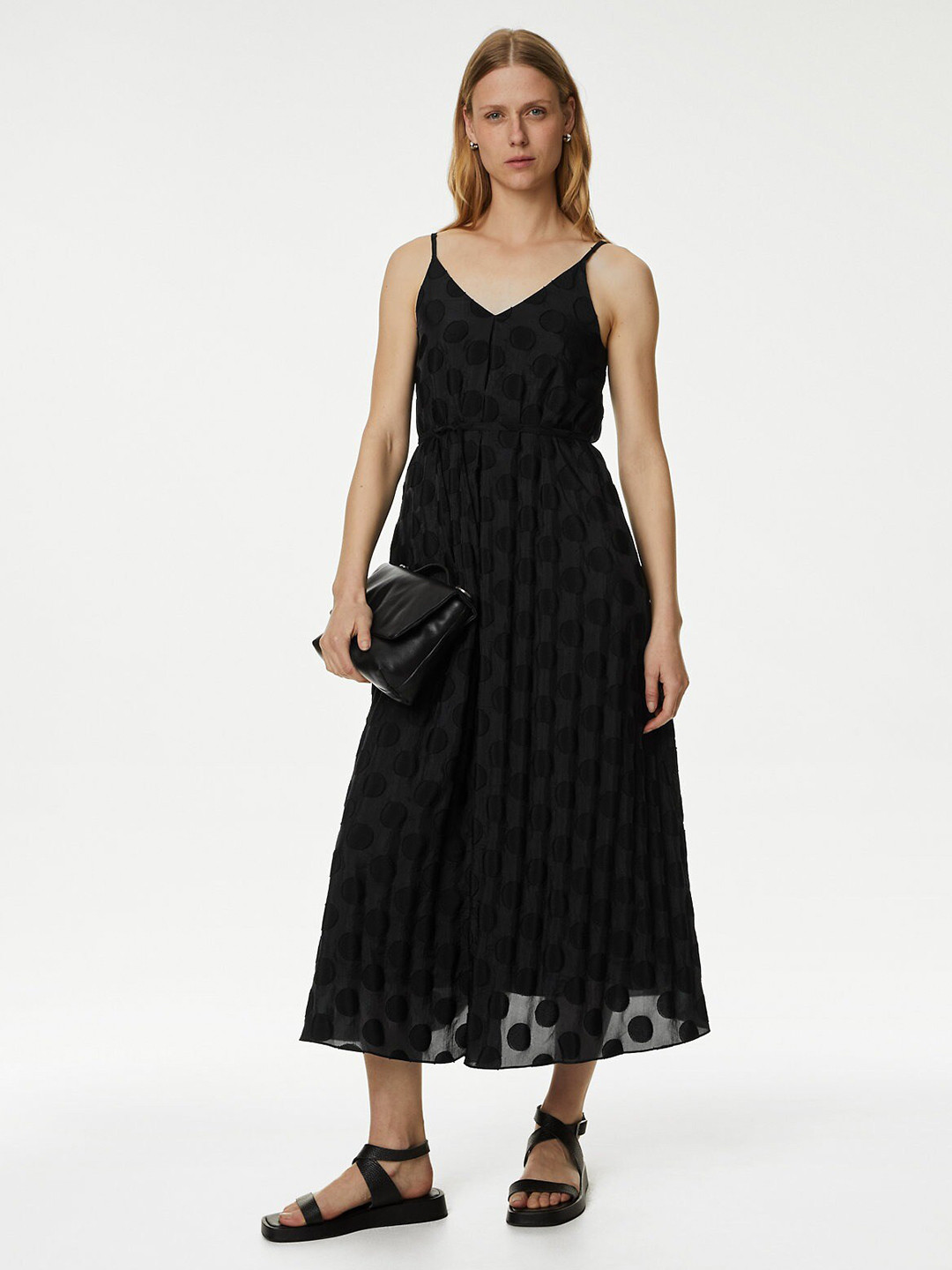 

Marks & Spencer Shoulder Straps Gathered Detailed Fit & Flare Midi Dress, Black