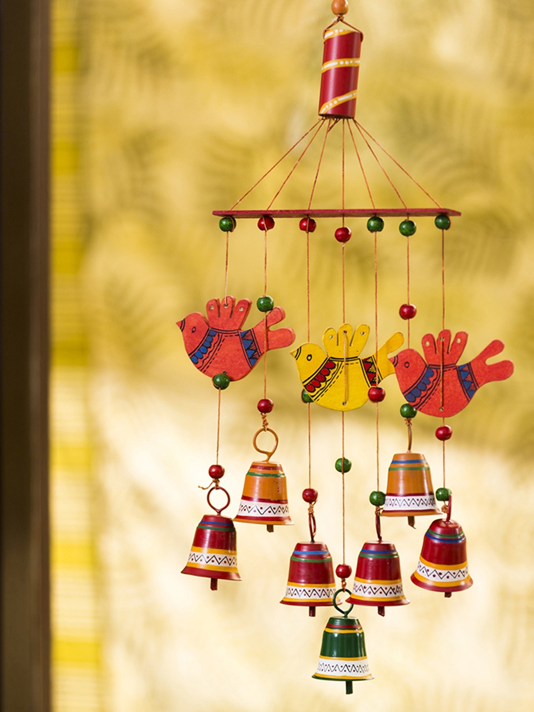 

ExclusiveLane Multicoloured Handcrafted Hand-Painted Wooden Metal Windchime, Multi