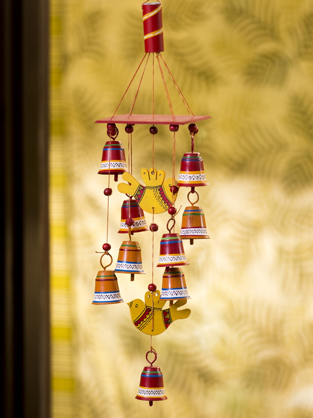

ExclusiveLane Red & Yellow Handcrafted & Hand-Painted Wood & Metal Windchime