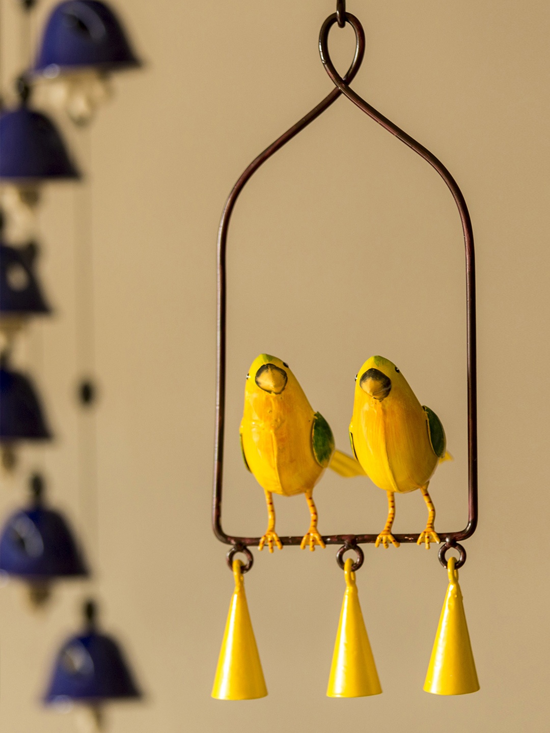 

'Cannery Twittery' Hand-Painted Decorative Hanging Wind Chime In Metal, Yellow