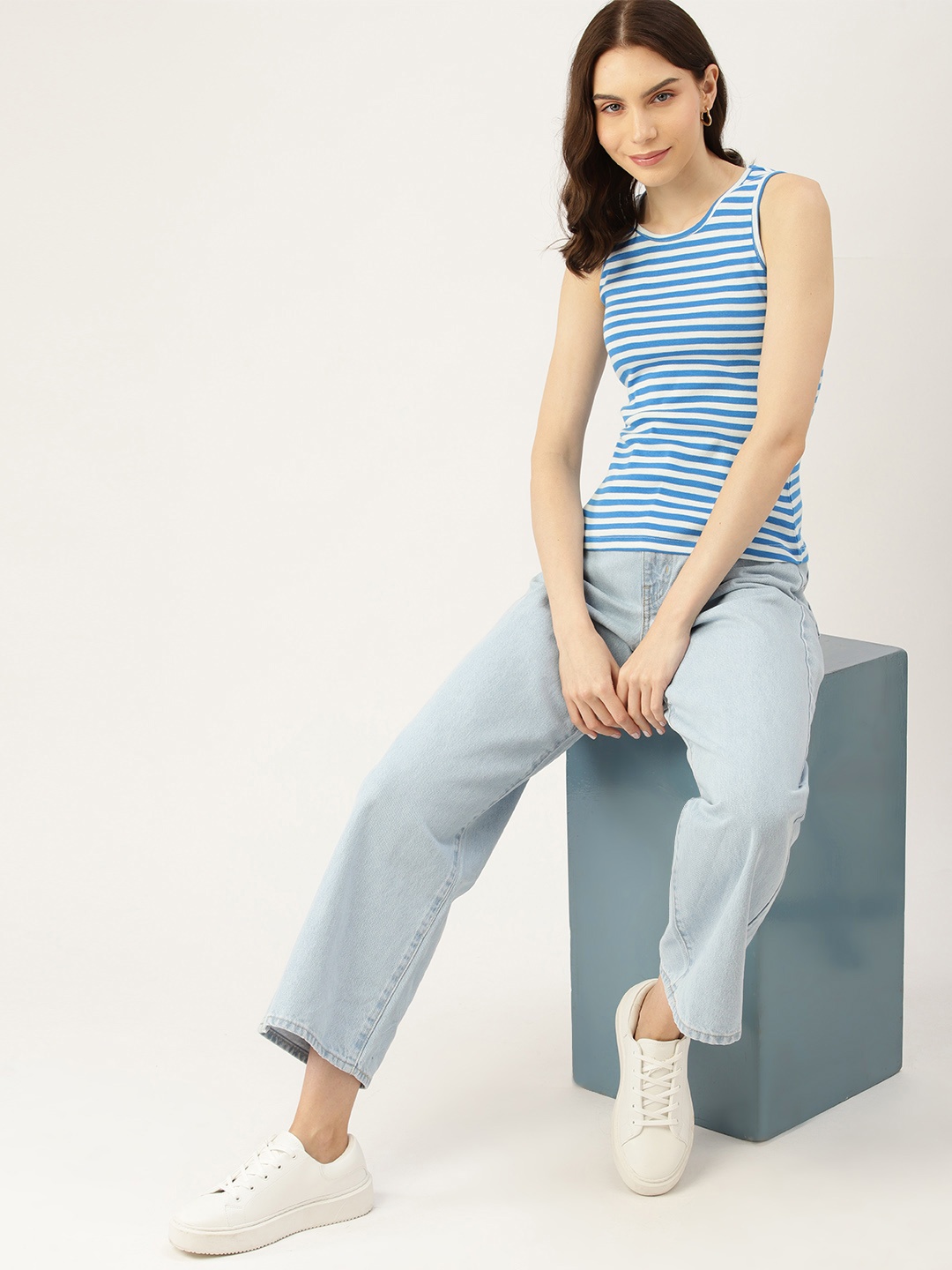 DressBerry Striped Cotton Tank Top, Blue