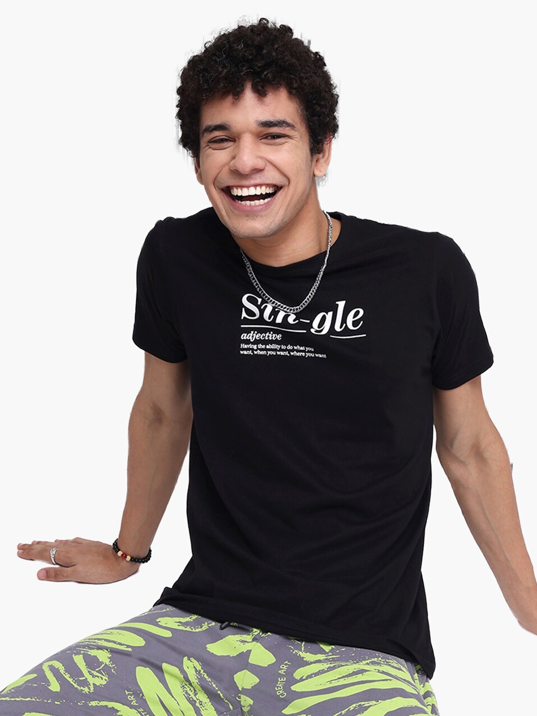 

Virgio Typography Printed Round Neck Cotton Regular T-shirt, Black