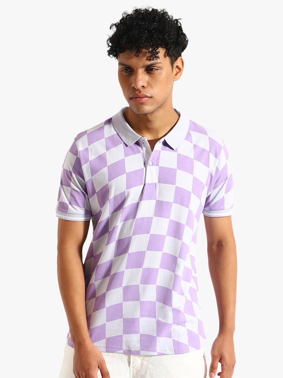 

Virgio Checked Polo Collar Cotton Regular T-shirt, Lavender