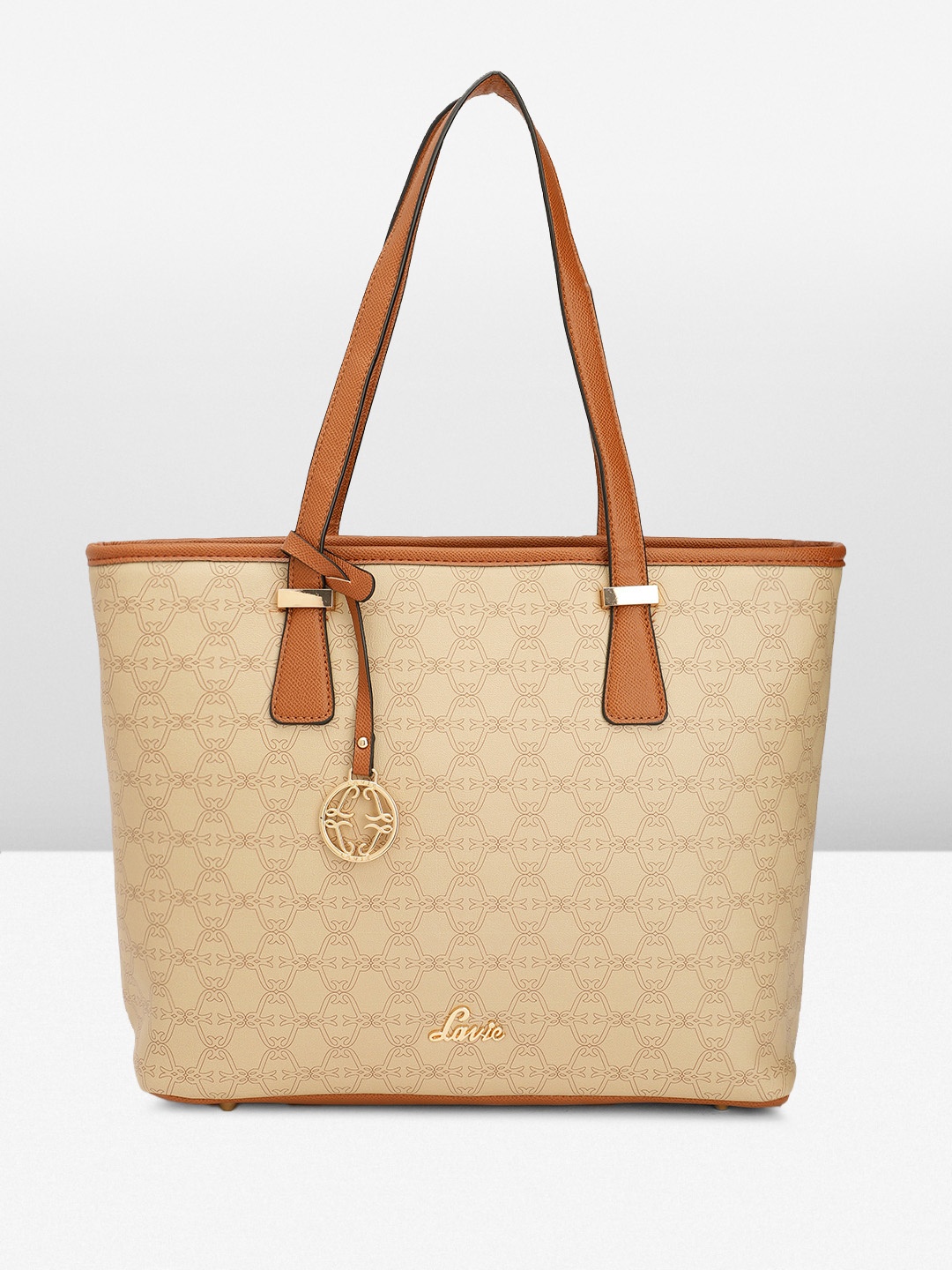 

Lavie Brand Logo Printed Structured Shoulder Bag, Beige