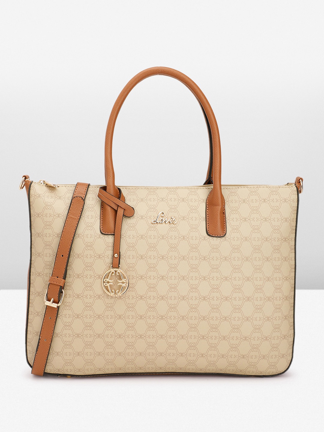 

Lavie Brand Logo Printed Structured Shoulder Bag, Beige