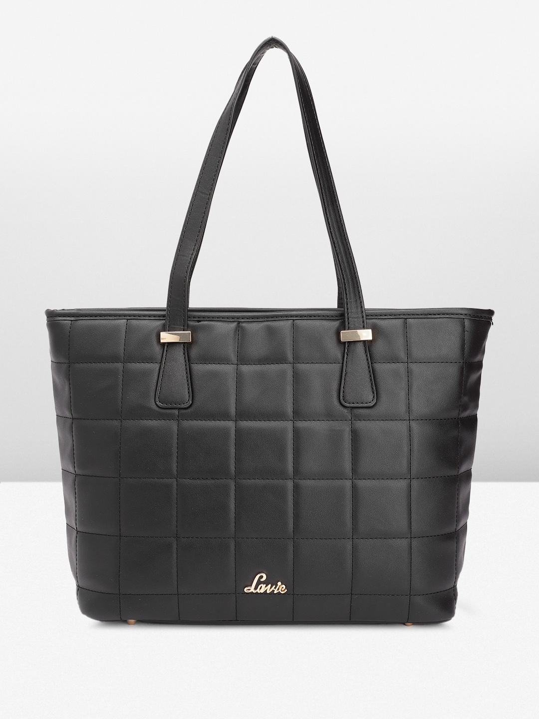 

Lavie Geometric Self Design Oversized Structured Shoulder Bag with Quilted Detail, Black